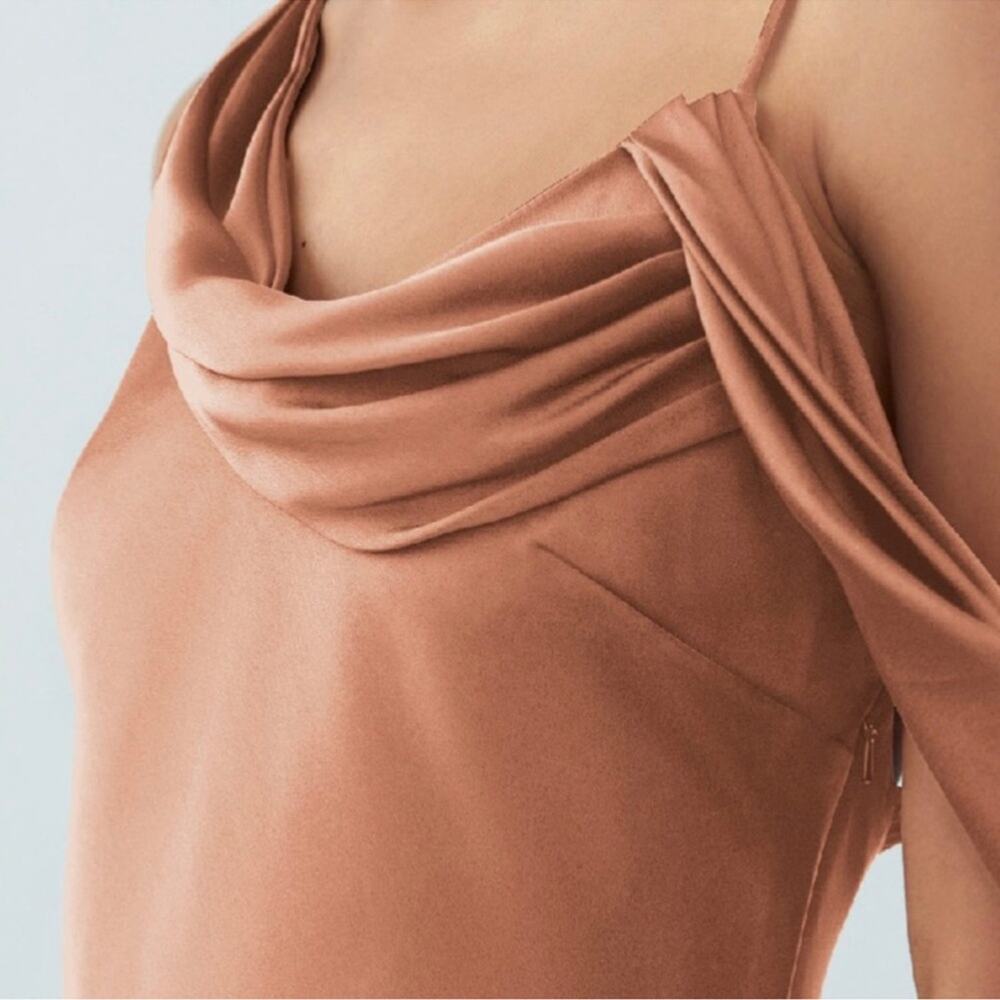 Fame and Partners Francois Bronze Satin Draped Maxi Dress Size 12 NWT - Picture 12 of 14
